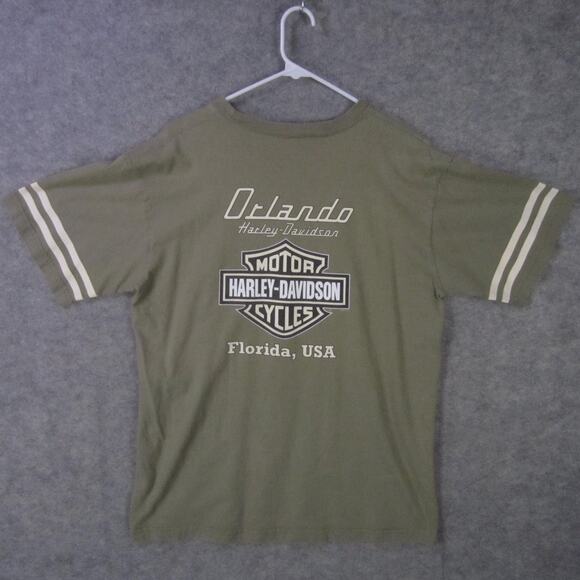 Harley-Davidson Shirt Mens Large Olive Green Eagle Orlando Florida Dealer Biker - Picture 6 of 8